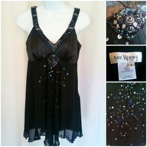 Sue Wong bead embellished silk tank size 6